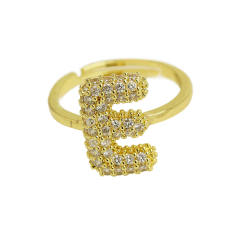 Full diamond bubble letter initial letter copper rings
