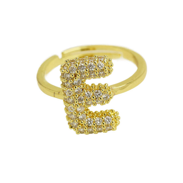 Full diamond bubble letter initial letter copper rings