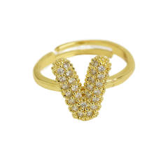 Full diamond bubble letter initial letter copper rings