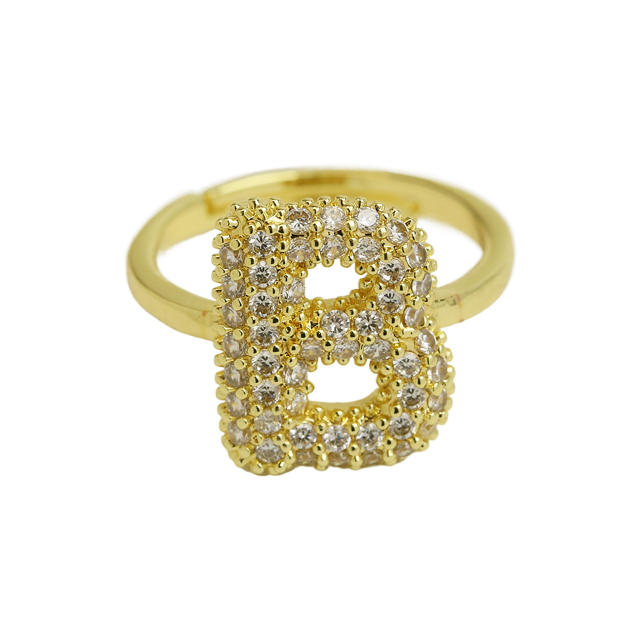 Full diamond bubble letter initial letter copper rings