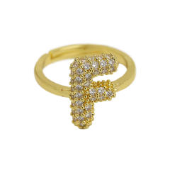 Full diamond bubble letter initial letter copper rings