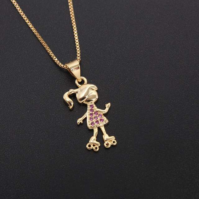 Gold plated copper cute boy girl pendant necklace mother's day gift