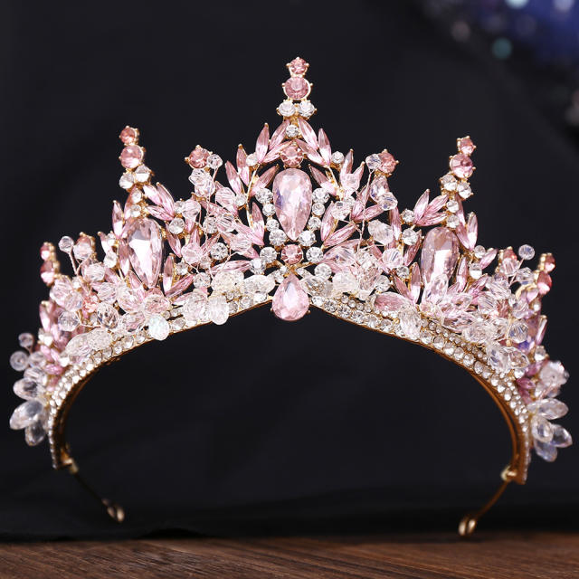 Handmade colorful rhinestone setting alloy hair crown for wedding