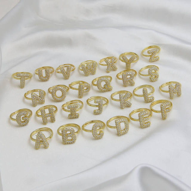 Full diamond bubble letter initial letter copper rings