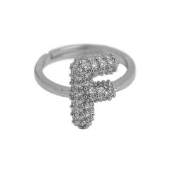 Full diamond bubble letter initial letter copper rings