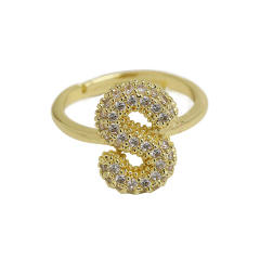 Full diamond bubble letter initial letter copper rings