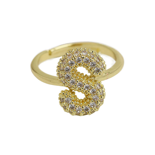 Full diamond bubble letter initial letter copper rings