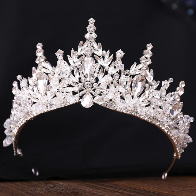 Handmade colorful rhinestone setting alloy hair crown for wedding