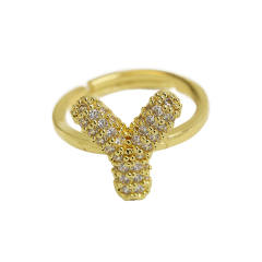 Full diamond bubble letter initial letter copper rings