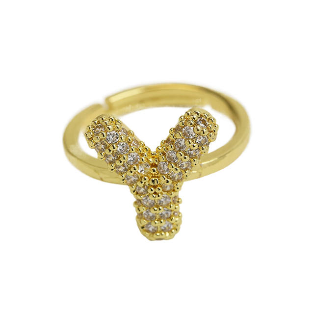 Full diamond bubble letter initial letter copper rings