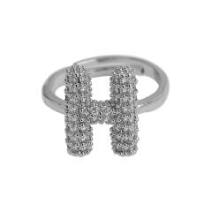 Full diamond bubble letter initial letter copper rings