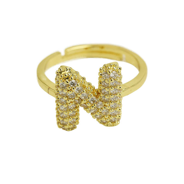 Full diamond bubble letter initial letter copper rings