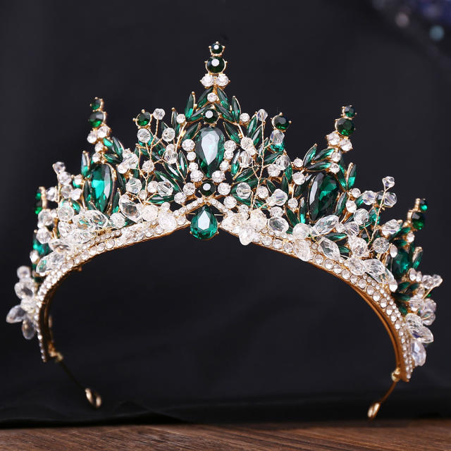 Handmade colorful rhinestone setting alloy hair crown for wedding