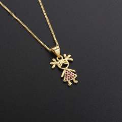 Gold plated copper cute boy girl pendant necklace mother's day gift