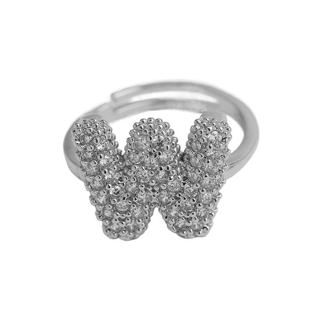 Full diamond bubble letter initial letter copper rings