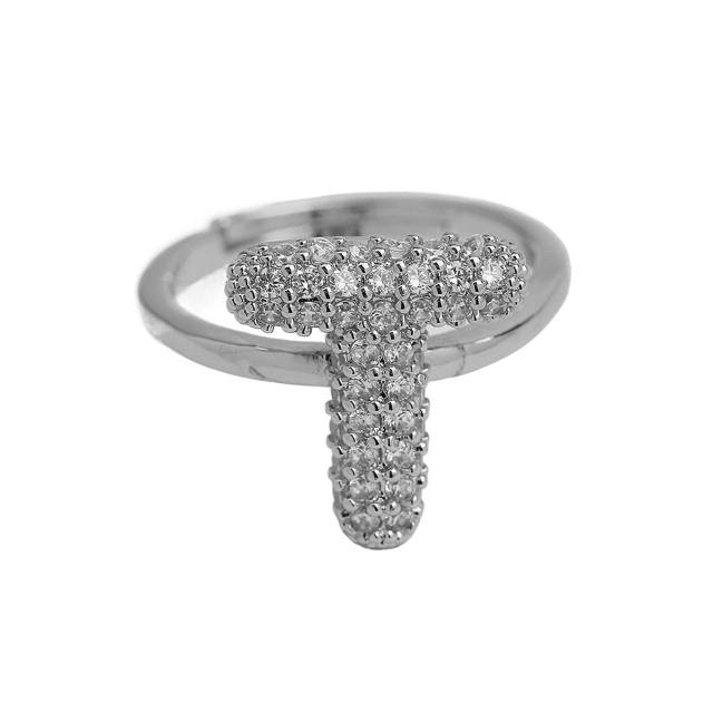Full diamond bubble letter initial letter copper rings