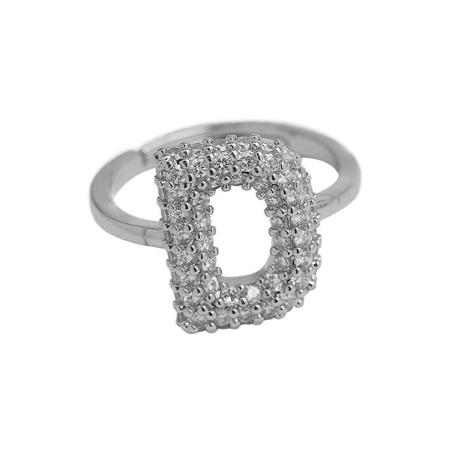Full diamond bubble letter initial letter copper rings