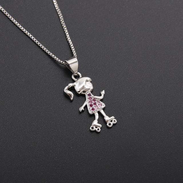 Gold plated copper cute boy girl pendant necklace mother's day gift