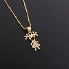 Gold plated copper cute boy girl pendant necklace mother's day gift