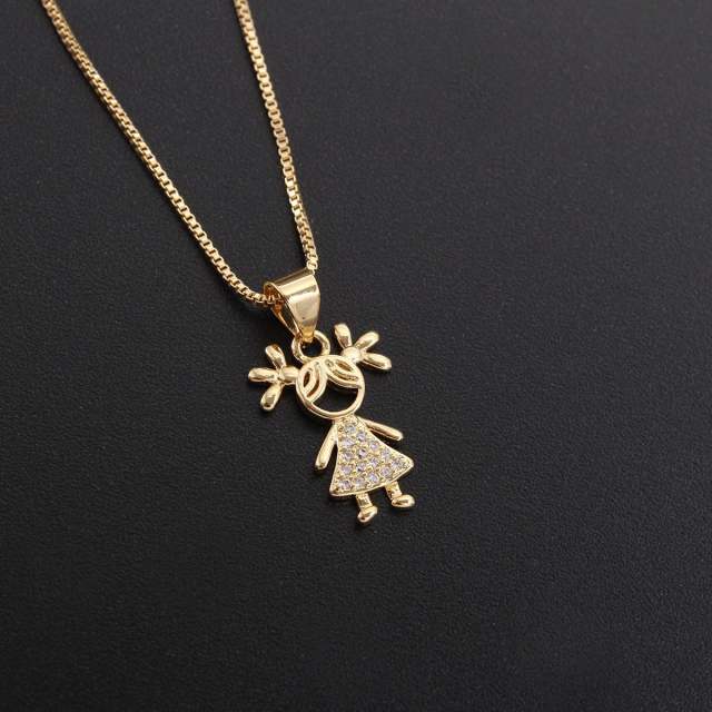 Gold plated copper cute boy girl pendant necklace mother's day gift