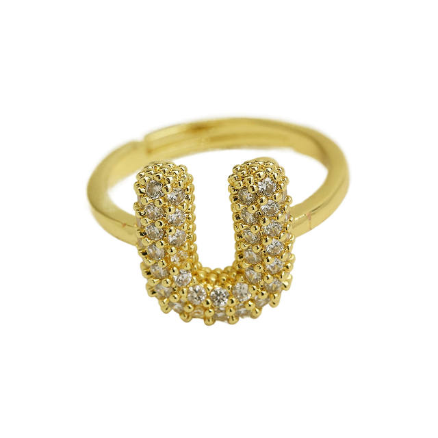 Full diamond bubble letter initial letter copper rings