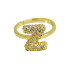 Full diamond bubble letter initial letter copper rings