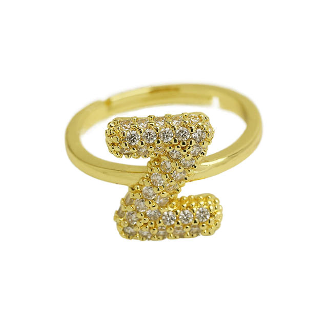 Full diamond bubble letter initial letter copper rings