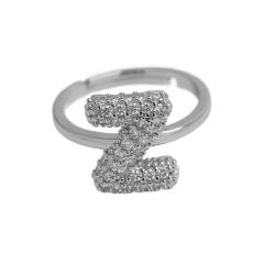 Full diamond bubble letter initial letter copper rings
