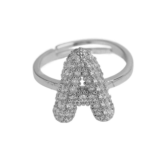 Full diamond bubble letter initial letter copper rings