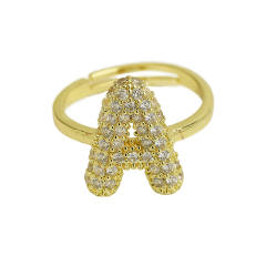 Full diamond bubble letter initial letter copper rings
