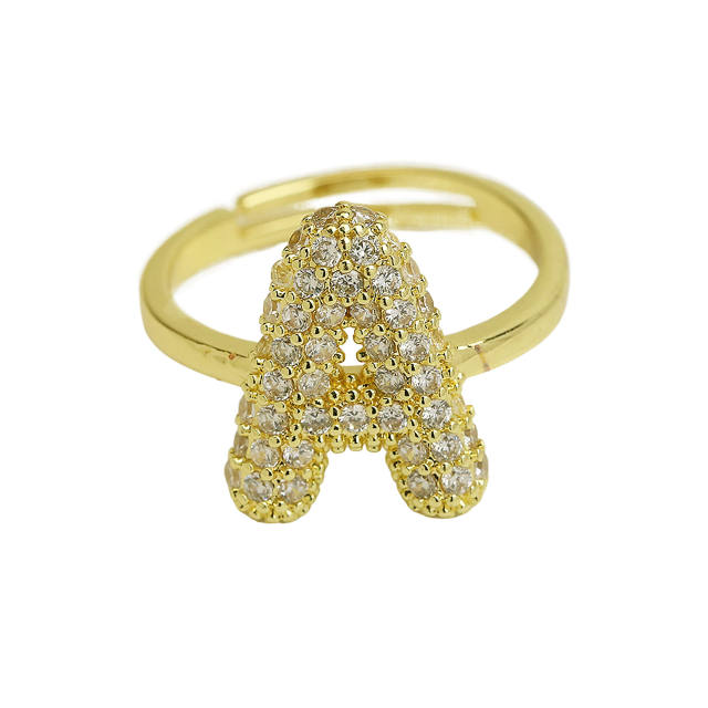 Full diamond bubble letter initial letter copper rings