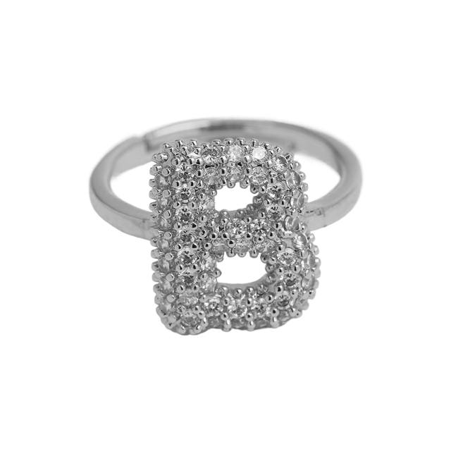 Full diamond bubble letter initial letter copper rings