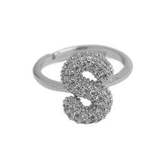 Full diamond bubble letter initial letter copper rings