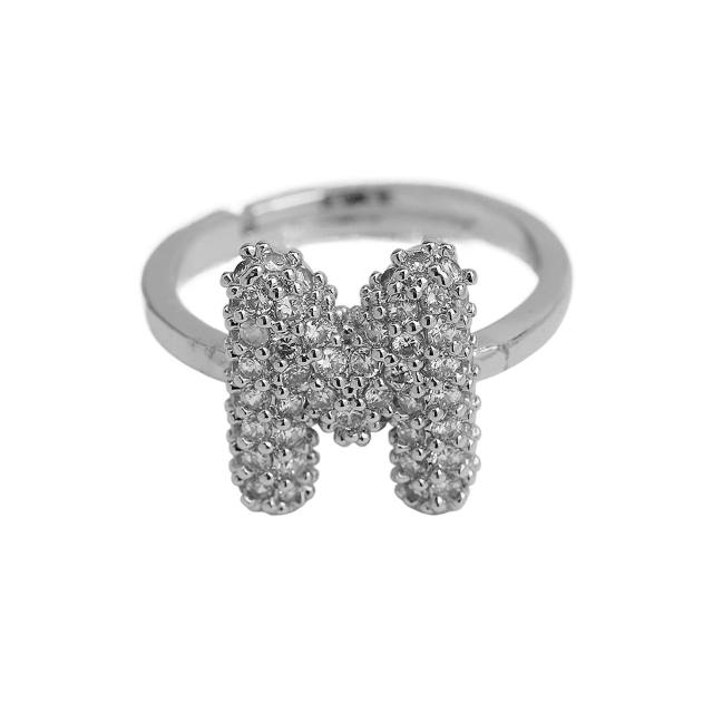 Full diamond bubble letter initial letter copper rings