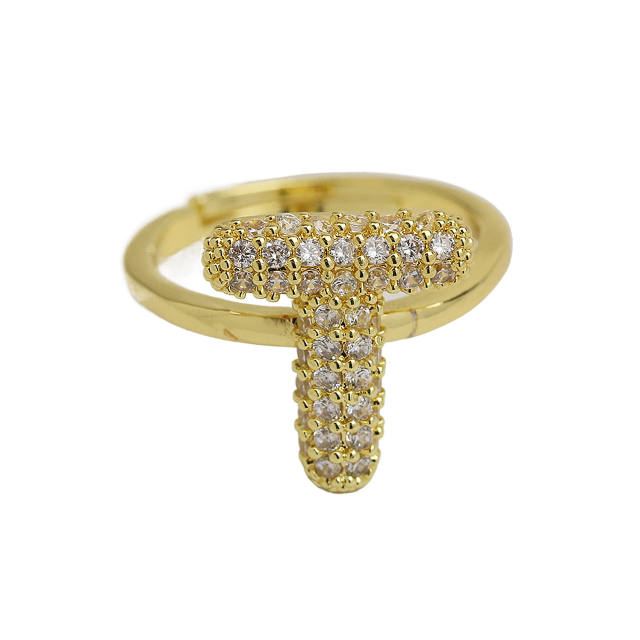 Full diamond bubble letter initial letter copper rings