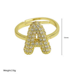 Full diamond bubble letter initial letter copper rings