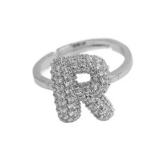 Full diamond bubble letter initial letter copper rings