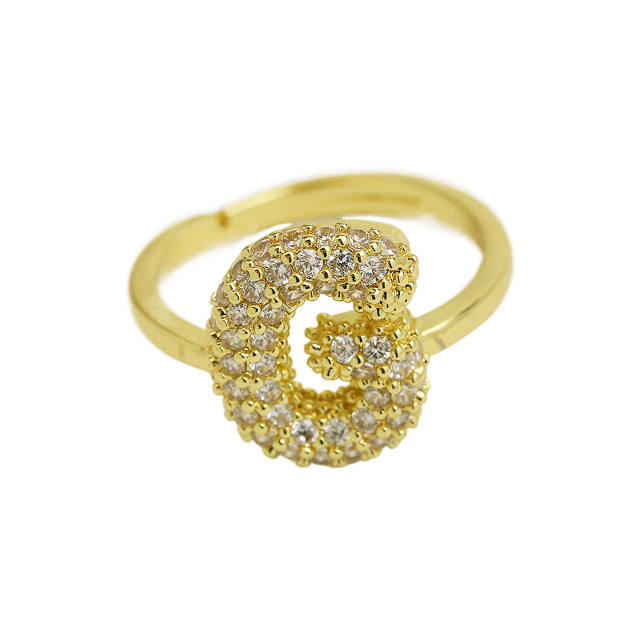 Full diamond bubble letter initial letter copper rings