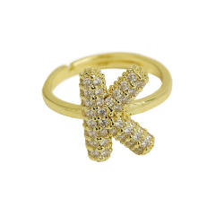 Full diamond bubble letter initial letter copper rings