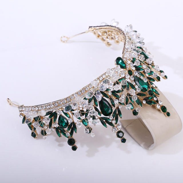 Handmade colorful rhinestone setting alloy hair crown for wedding