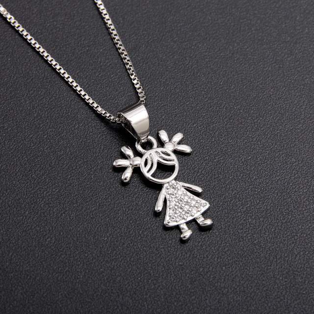 Gold plated copper cute boy girl pendant necklace mother's day gift