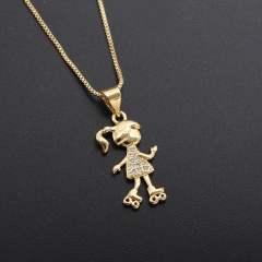 Gold plated copper cute boy girl pendant necklace mother's day gift