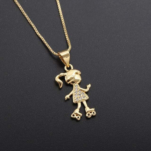 Gold plated copper cute boy girl pendant necklace mother's day gift