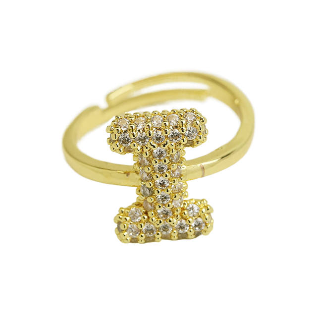 Full diamond bubble letter initial letter copper rings
