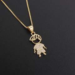 Gold plated copper cute boy girl pendant necklace mother's day gift
