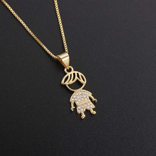 Gold plated copper cute boy girl pendant necklace mother's day gift