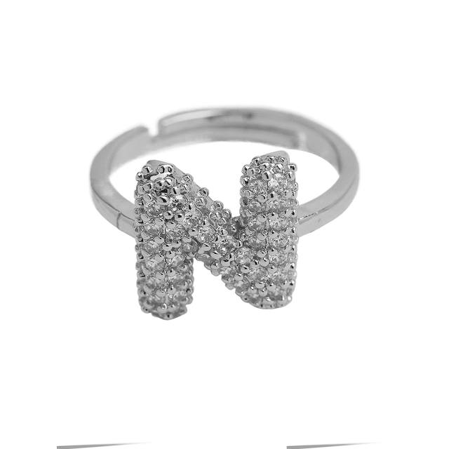 Full diamond bubble letter initial letter copper rings