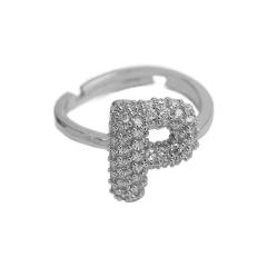 Full diamond bubble letter initial letter copper rings