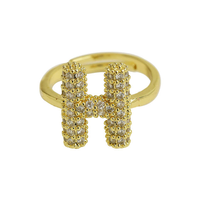 Full diamond bubble letter initial letter copper rings