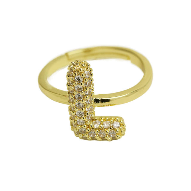Full diamond bubble letter initial letter copper rings